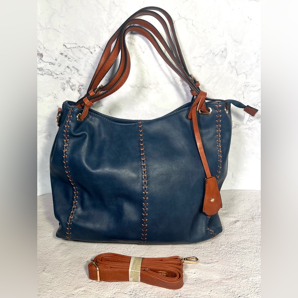 Blue Leather Shoulder Bag